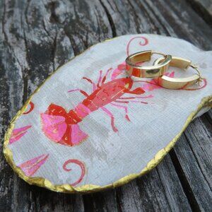 Lobster Oyster Shell Decoupage Flat Trinket Tray Handmade